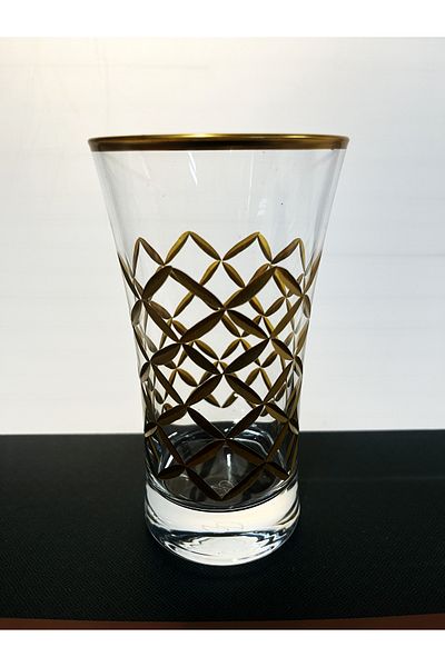 DECOSTYLE Decorated 6 Pieces Matte Gold Polo Soft Drink and Water Glass