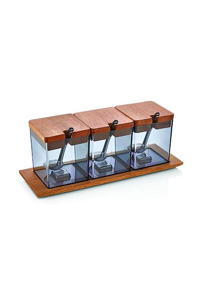 Evdek Set of 3 Smoked Spices with Spoons 26x9 Cm