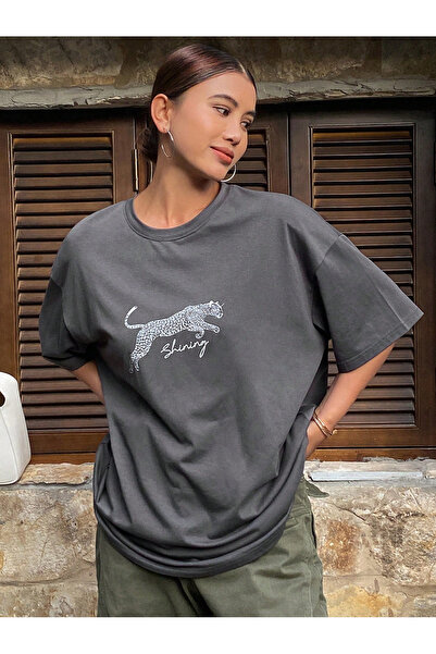 LAMASTRE Bluză pentru femei Smoked Tiger Shining Printed tricou - Decolteu ti...