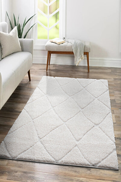 SARAZ HALI B109 Beyaz Kolay Kullanım Hav Toz Vermez Yumuşak Dokulu Uzun Tüylü...