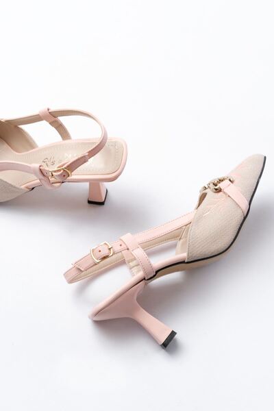 İNFON İNFON K-250 Pudra Keten Günlük Arkası Açık Tokalı Topuklu Kadın Ayakkabı