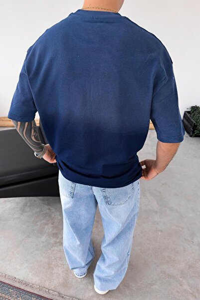 HAFKAGİYİM Синій відновлений батик, праний, оверсайз футболка