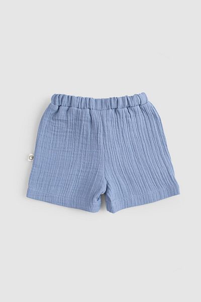 Little Gusto Blue Organic Cotton Muslin Baby Shorts