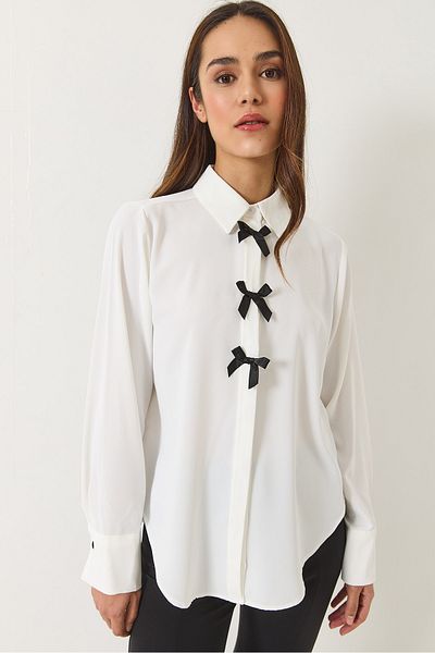 Bianco Lucci Cămașă cu mânecă lungă, cu nasturi ascunși, cu panglică, 5754 60283110