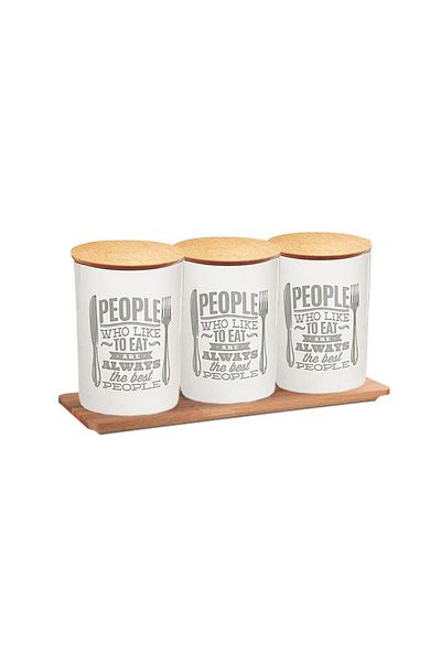 Evdek Set of 3 White Storage Containers with Stand 32x16 Cm