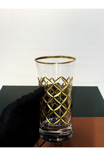 DECOSTYLE Decorated 6 Pieces Matte Gold Polo Soft Drink and Water Glass