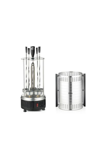 Zilan Gratar vertical Zilan ZLN5565 argintiu, putere 900W, rotatie automata, 5 bete pentru frigarui