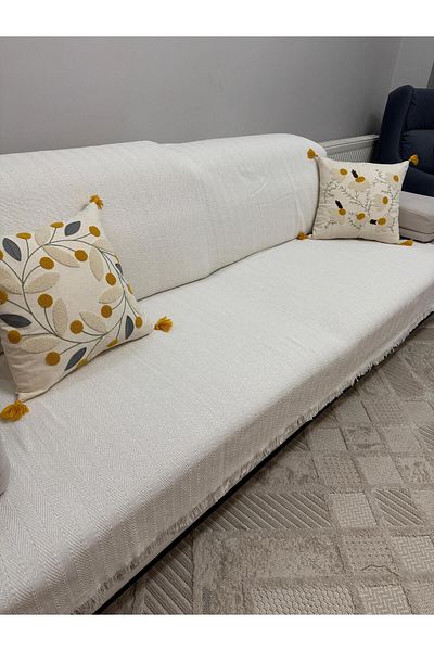 ŞENER HOME Modern Multi-Purpose Throw & Sofa Cover - Cream