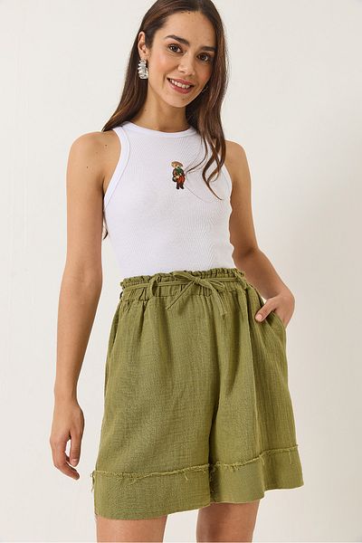 Bianco Lucci Damen-Shorts aus doppeltem Musselin mit elastischem Bund und Taschendetail 5020 60283119