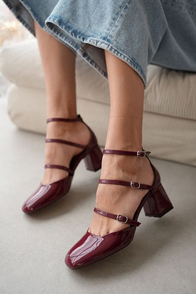 selinshoes Pantofi cu toc Onny cu trei dungi ovale - Piele lacuita ROSIE