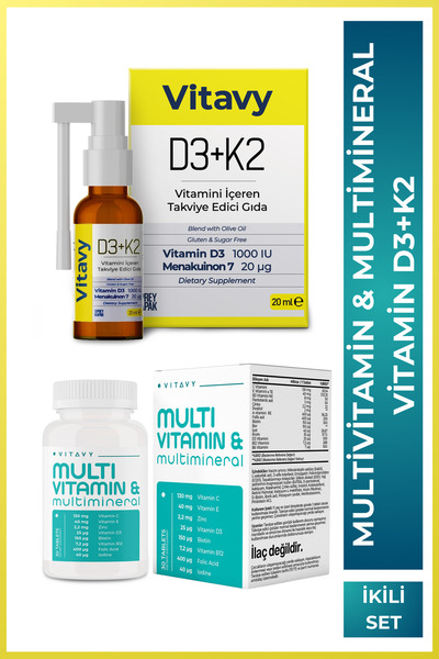 Vitavy D3k2 Vitamini Sprey 20 ml (1000 IU, 20 MCG) (140 PUFF) & Multivitamin & Multimineral (1X30 TABLET)