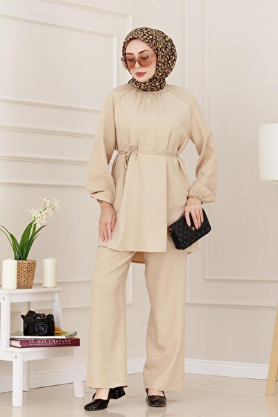 Sevitli Ελαστική λαβή με κορδόνια στη μέση Nisa Suit-Μπεζ