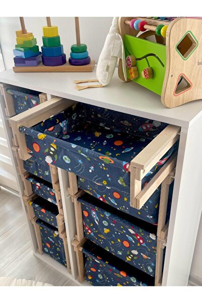 PROMODÜL Montessori Çocuk Odası Dolabı Ahşap & Kumaş Organizer – Değiştirilebilir Kumaş Çekmeceler