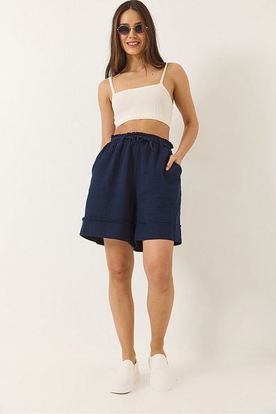 Bianco Lucci Damen-Shorts aus doppeltem Musselin mit elastischem Bund und Taschendetail 5020 60283119