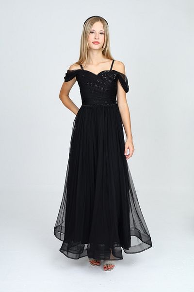 Asortix Girl's Long Evening Dress with Shiny Glitter Detail
