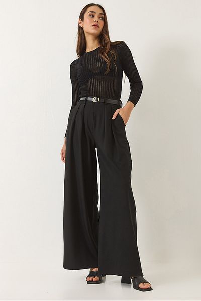 Bianco Lucci Women's Double Pocket Pleated Belt Detailed Loose Trousers 60283066