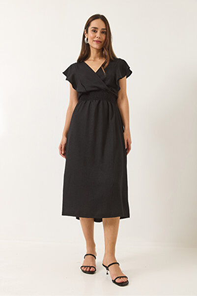 Bianco Lucci Γυναικείο μακρύ φόρεμα με λαιμόκοψη V με λεπτομέρεια από κορδόνι από καουτσούκ 60283116