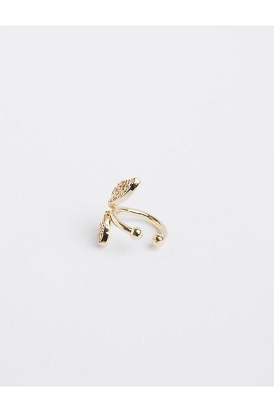 Jimmy Key Gold Color Leaf Figured Joint Earrings