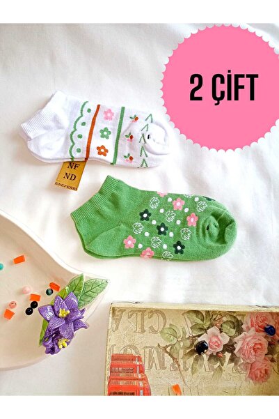 ENEFENDİ 2 PERECHI DE Ciorapi pentru femei, pantofi din bumbac, cu vârf scurt, fără cusături, 36-40, verde, roz, floare