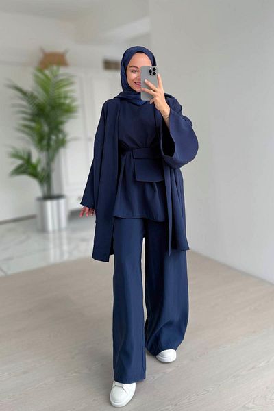 Ka Hijab Τριπλό Σετ με τσάντα Navy Blue