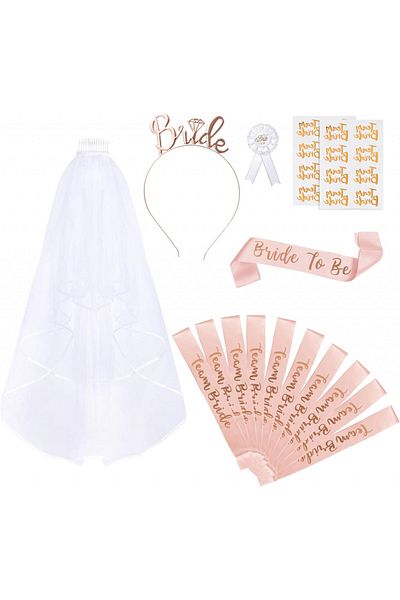 Naler Set de 16 accesorii pentru nunta Naler, plastic/textil, alb/auriu/rose