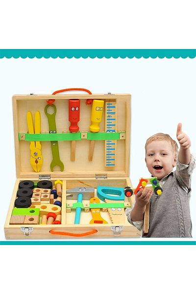 AWH Tool Kit for Kids, 34pcs Wooden Tools, DIY STEM Construction Toy Set for Toddlers Boys/Girls