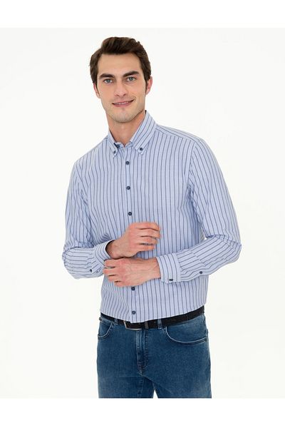 Pierre Cardin Μακρυμάνικο πουκάμισο Navy Blue Slim Fit