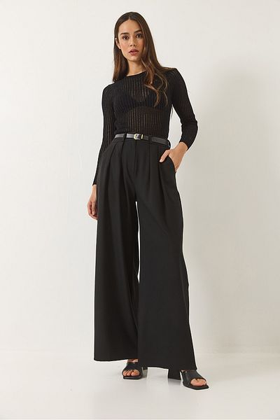 Bianco Lucci Women's Double Pocket Pleated Belt Detailed Loose Trousers 60283066