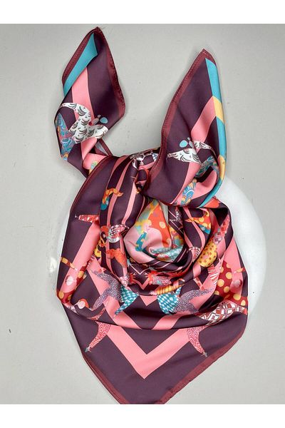 Bolder Κασκόλ Turquaz/μπορντό Φουλάρι 3 χρήσεων 70*70 cm