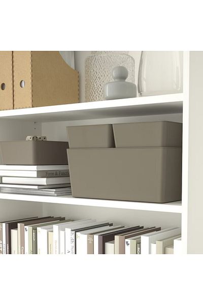 IKEA KUGGIS Box with Lid, Dark Grey-Beige, 18x26x8 cm – Stackable & Versatile Storage
