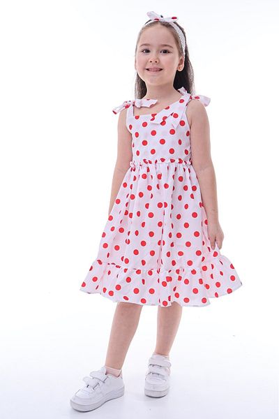 MAXI DRY Rochie pentru fete cu buline, cu bandana si detaliu fundita pentru varsta 3-12 ani