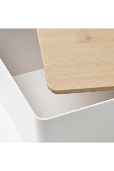 IKEA KUGGIS Box with Lid – White/Bamboo, 13x18x8 cm | Stackable Storage Organizer