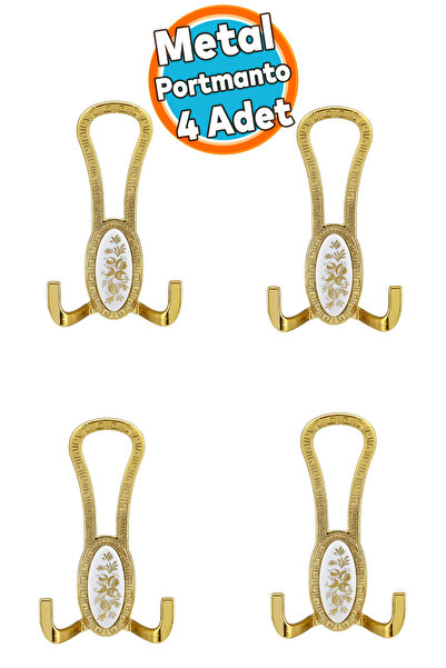 NZB Portmanto Vestiyer Duvar Banyo Askısı Metal Dolap Elbise Askılığı Gold Beyaz Desenli 4 Adet