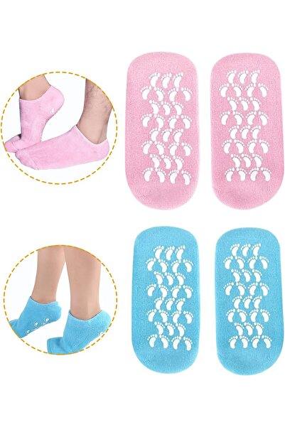 Pnrskter Moisturizing Gel Socks for Dry Cracked Feet (Women Size, Blue & Pink)