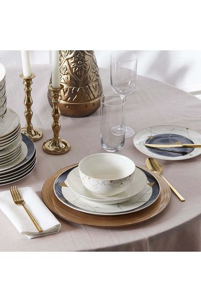 Karaca Set de cină Karaca Gem 24 piese Bone China pentru 6 persoane, negru aur alb