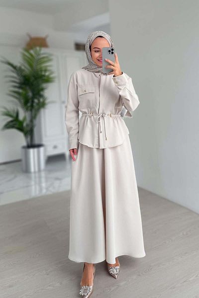 Ka Hijab بدلة تنورة بتفاصيل جيوب - حجر
