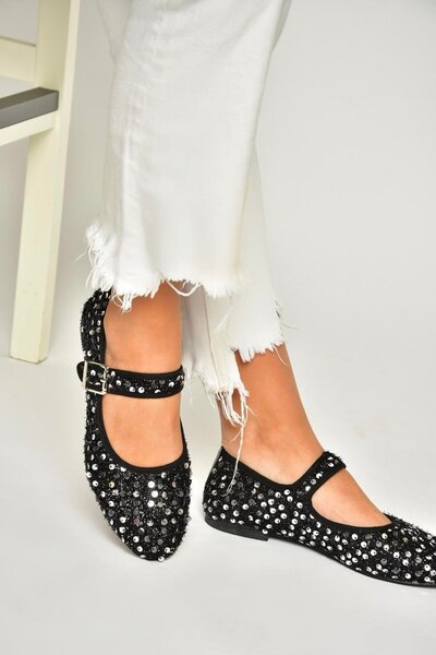 Fox Shoes U 725675504   Black/Silver Fabric Sequin Women's Ballerinas