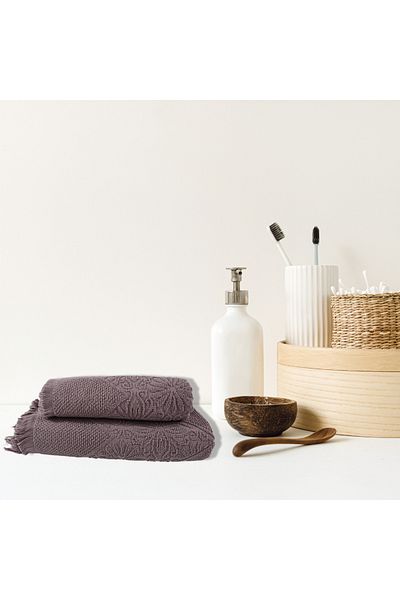 Class Home Collection Set of 2 absorbent towels, 100% Cotton Jacquard, 450 gsm, 50x100 cm + 70x140 cm, Nuada, Lilac