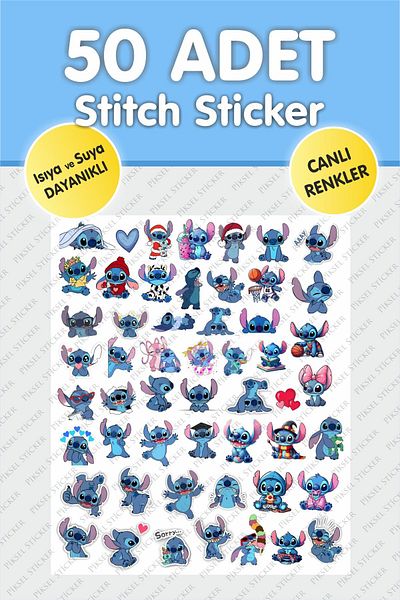 Piksel Grafik Stitch 50 Piece Sticker Set - Pen, Laptop Notebook Water Bottle Sticker