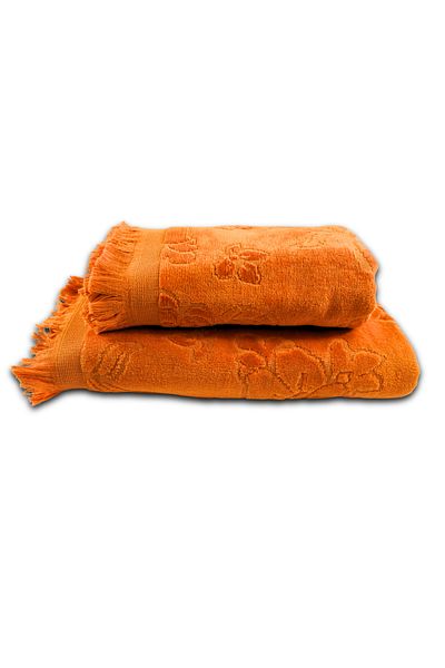 Class Home Collection Set 2 prosoape foarte absorbante, 100% Bumbac Velour Jacquard, 500 g/m², 50x100cm+70x140cm,Ion,Orange