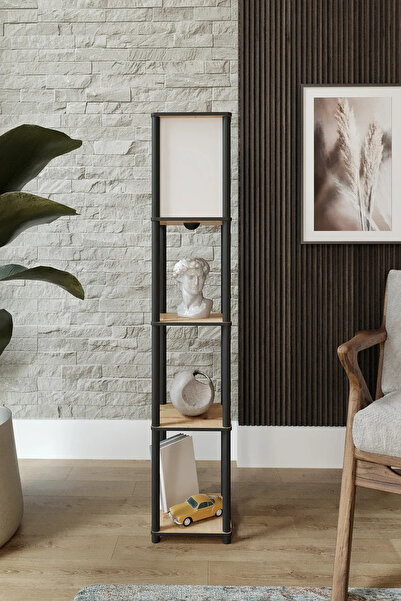 Halımax Moss Meşe Dekoratif Raflı Modern Sehpalı Lambader