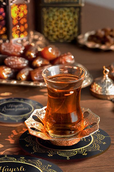 Artikel Hayırlı Ramadan Printed Wooden Coasters Set of 6, Table Top Protective Coasters
