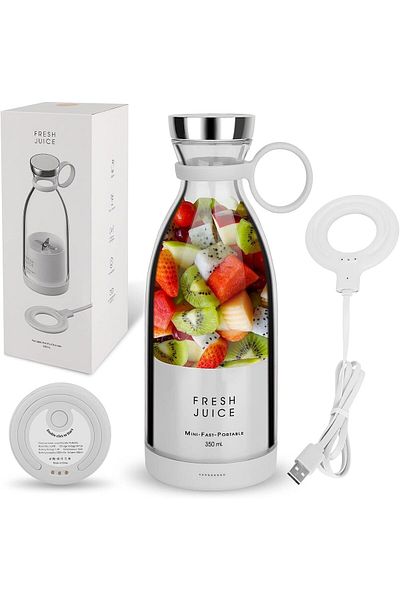 STARCREST Mini Blender Portabil STARCREST SB-214BWH, Incarcare Wireless, 350ml, 4 Lame 3D, 20.000 rpm, Alb