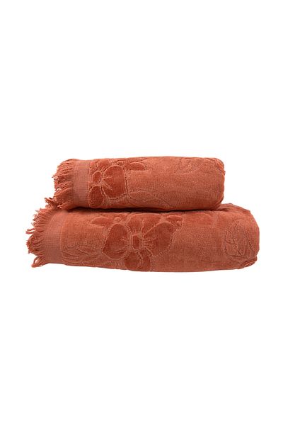 Class Home Collection Set of 2 absorbent towels, 100%Cotton VelourJacquard, 500GSM, 50x100 cm + 70x140 cm, Ion, TerraCotta