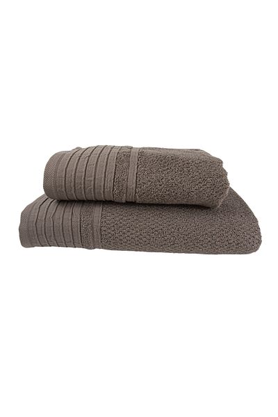Class Home Collection Set of 2 absorbent towels, 100% Jacquard Cotton, 520 GSM, 50x100 cm + 70x140 cm, Gunnr, Hazelnut