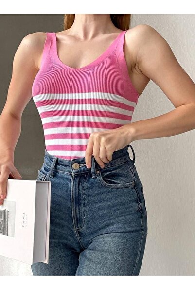 WOMAN VISION Ženska Prugasto pletena bluza sa V-izrezom 0305