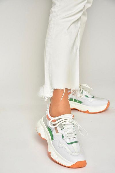Fox Shoes U 973568209   White/Orange Thick Sole Sports Shoes Sneakers