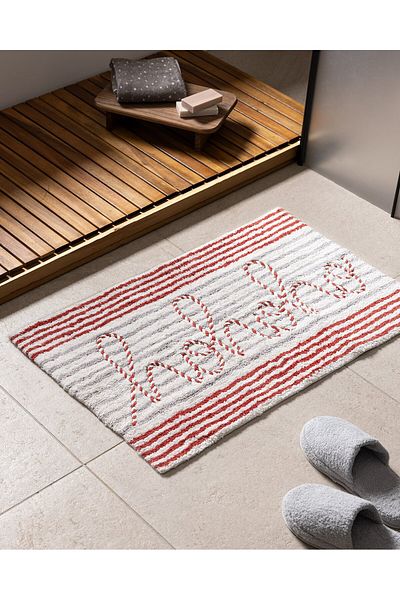 Madame Coco Fleuramour Badematte - Weiß/Rot/Grau - 50x80 cm