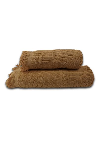Class Home Collection Set 2 prosoape absorbante, 100% bumbac Jacquard, 450 g/m², 50x100 cm + 70x140 cm, Myrddin, Bej