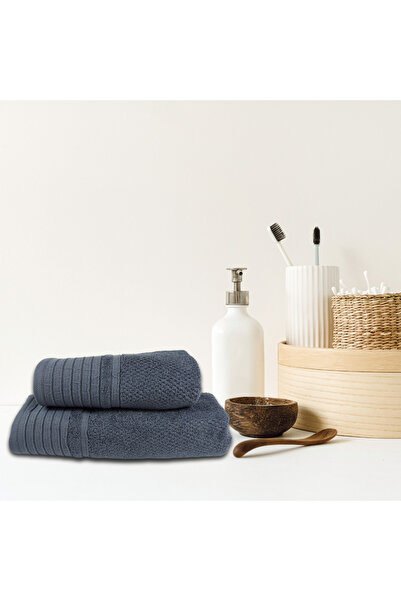 Class Home Collection Set of 2 absorbent towels, 100% Cotton Jacquard, 520 gsm, 50x100 cm + 70x140 cm, Gunnr, Denim
